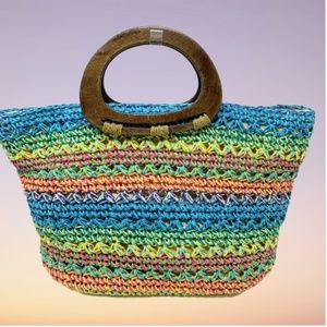 Chico's Multicolor Striped Straw Tote